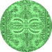 Round Persian Emerald Green Traditional Rug, tr4713emgrn