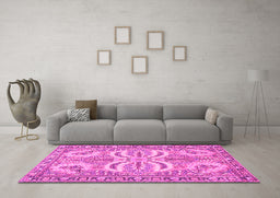 Machine Washable Persian Pink Traditional Rug in a Living Room, wshtr4713pnk