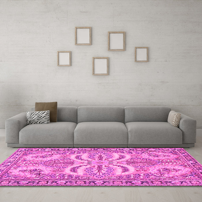 Machine Washable Persian Pink Traditional Rug in a Living Room, wshtr4713pnk