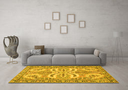 Machine Washable Persian Yellow Traditional Rug in a Living Room, wshtr4713yw