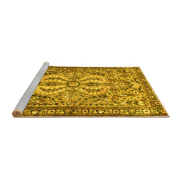 Sideview of Machine Washable Persian Yellow Traditional Rug, wshtr4714yw