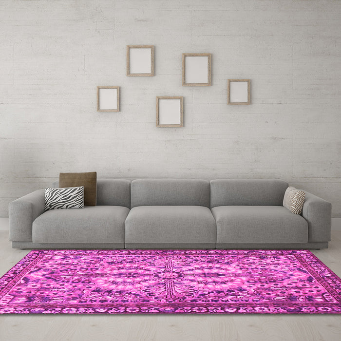 Machine Washable Persian Pink Traditional Rug in a Living Room, wshtr4714pnk