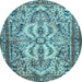 Round Machine Washable Persian Light Blue Traditional Rug, wshtr4714lblu