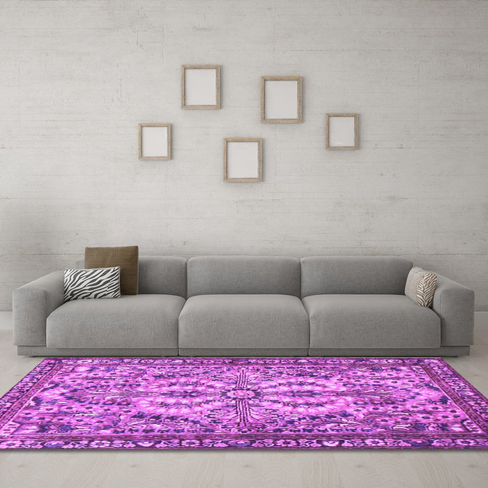 Machine Washable Persian Purple Traditional Area Rugs in a Living Room, wshtr4714pur