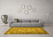 Machine Washable Persian Yellow Traditional Rug in a Living Room, wshtr4714yw