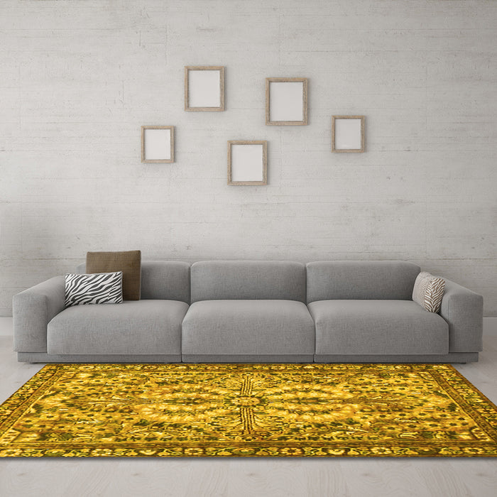 Machine Washable Persian Yellow Traditional Rug in a Living Room, wshtr4714yw
