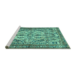 Sideview of Machine Washable Persian Turquoise Traditional Area Rugs, wshtr4714turq