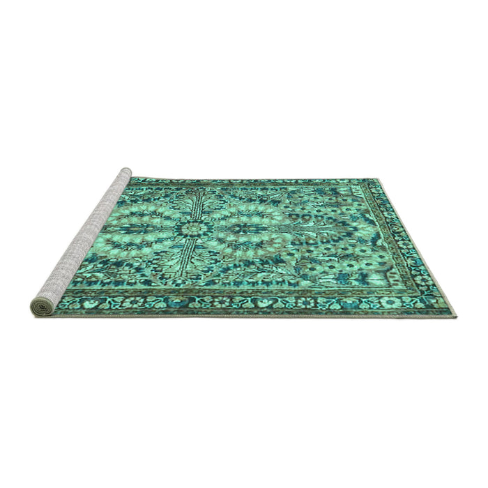 Sideview of Machine Washable Persian Turquoise Traditional Area Rugs, wshtr4714turq
