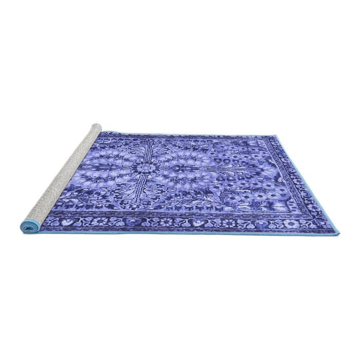 Sideview of Machine Washable Persian Blue Traditional Rug, wshtr4714blu