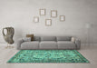 Machine Washable Persian Turquoise Traditional Area Rugs in a Living Room,, wshtr4714turq