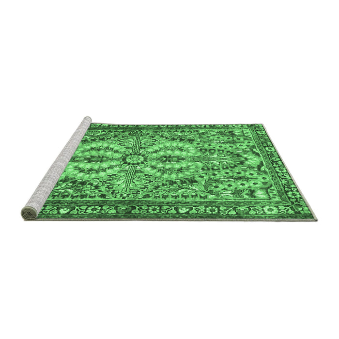 Sideview of Machine Washable Persian Emerald Green Traditional Area Rugs, wshtr4714emgrn