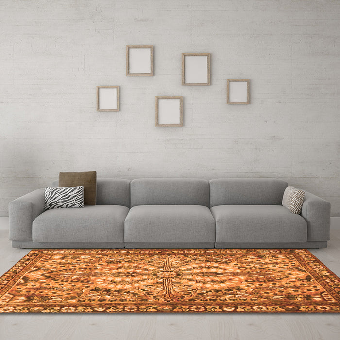 Machine Washable Persian Orange Traditional Area Rugs in a Living Room, wshtr4714org