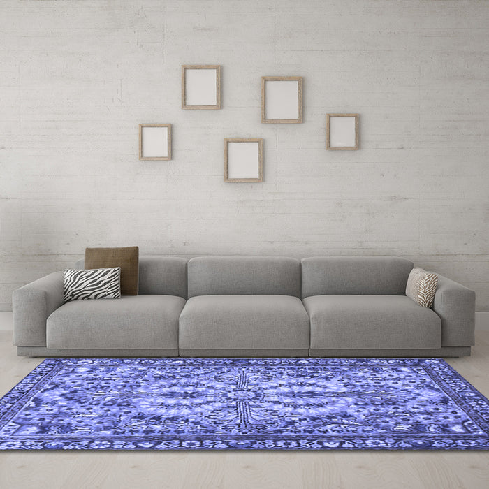 Machine Washable Persian Blue Traditional Rug in a Living Room, wshtr4714blu