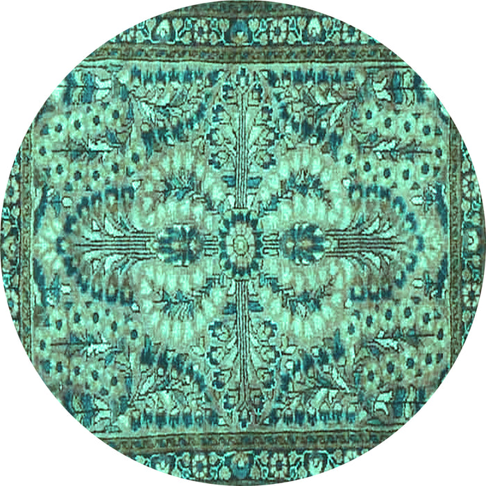 Round Persian Turquoise Traditional Rug, tr4714turq