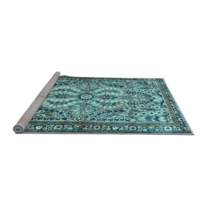 Sideview of Machine Washable Persian Light Blue Traditional Rug, wshtr4714lblu