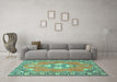 Machine Washable Persian Turquoise Traditional Area Rugs in a Living Room,, wshtr4715turq