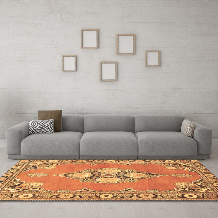 Machine Washable Persian Brown Traditional Rug in a Living Room,, wshtr4715brn