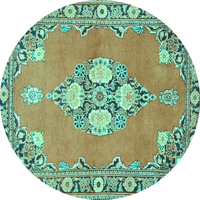 Round Persian Turquoise Traditional Rug, tr4715turq