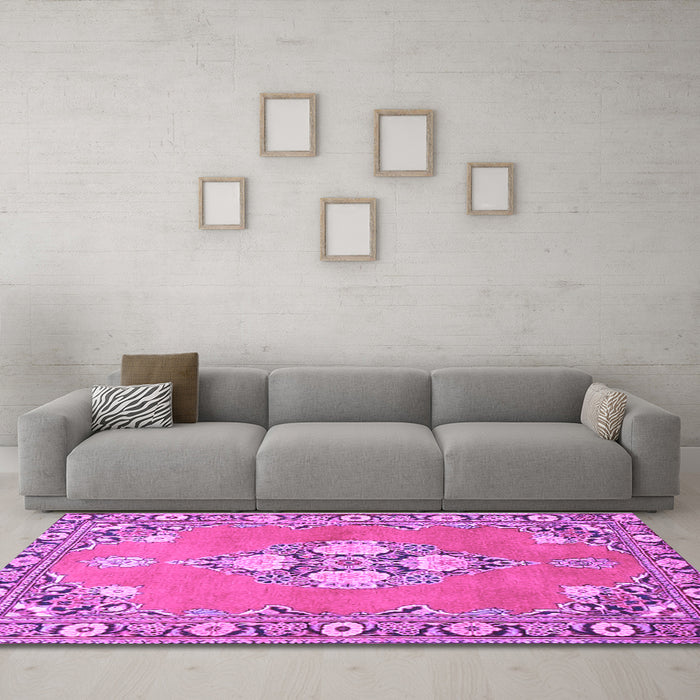 Machine Washable Persian Purple Traditional Area Rugs in a Living Room, wshtr4715pur