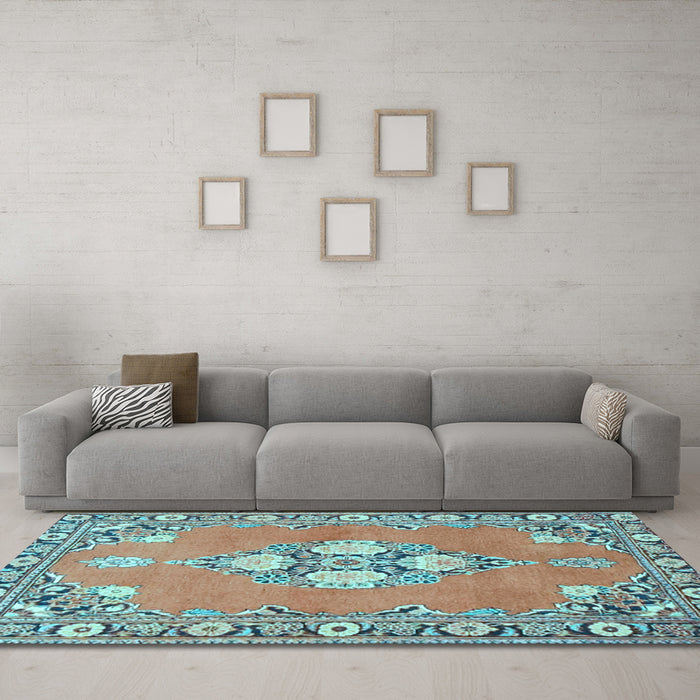 Machine Washable Persian Light Blue Traditional Rug in a Living Room, wshtr4715lblu