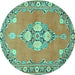 Round Machine Washable Persian Turquoise Traditional Area Rugs, wshtr4715turq