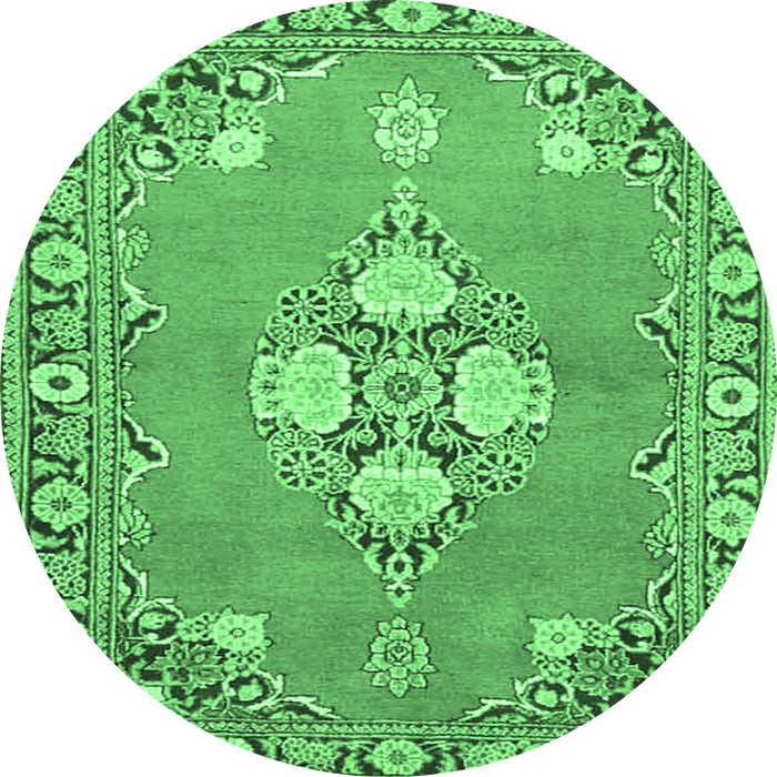 Round Machine Washable Persian Emerald Green Traditional Area Rugs, wshtr4715emgrn