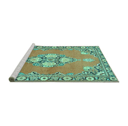 Sideview of Machine Washable Persian Turquoise Traditional Area Rugs, wshtr4715turq