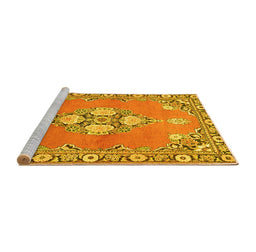 Sideview of Machine Washable Persian Yellow Traditional Rug, wshtr4715yw