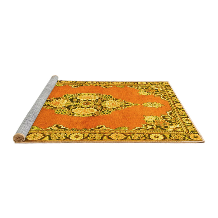 Sideview of Machine Washable Persian Yellow Traditional Rug, wshtr4715yw