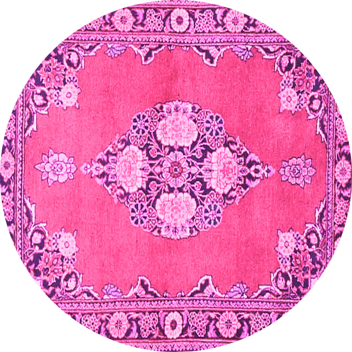 Round Machine Washable Persian Pink Traditional Rug, wshtr4715pnk