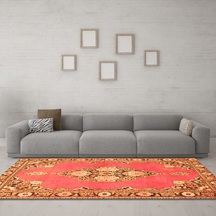 Machine Washable Persian Orange Traditional Area Rugs in a Living Room, wshtr4715org