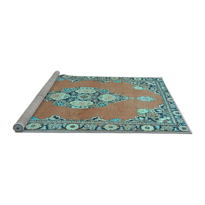 Sideview of Machine Washable Persian Light Blue Traditional Rug, wshtr4715lblu