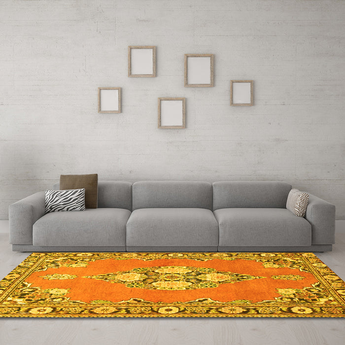 Machine Washable Persian Yellow Traditional Rug in a Living Room, wshtr4715yw