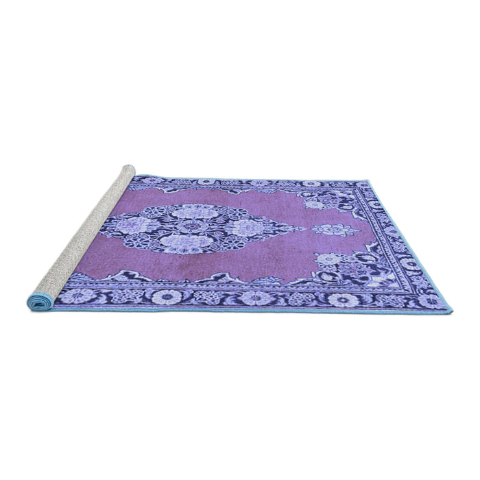 Sideview of Machine Washable Persian Blue Traditional Rug, wshtr4715blu