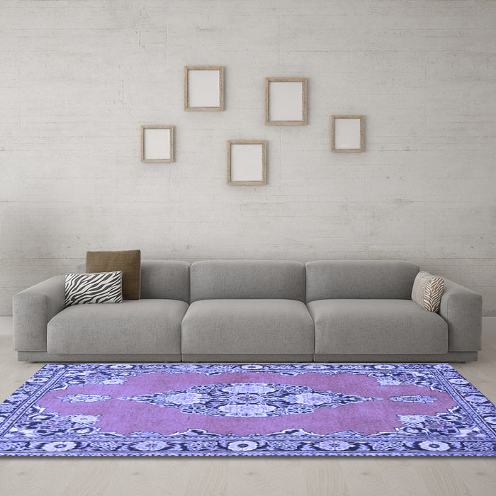 Machine Washable Persian Blue Traditional Rug in a Living Room, wshtr4715blu