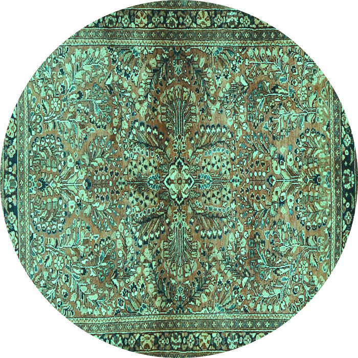 Round Persian Turquoise Traditional Rug, tr4716turq