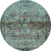 Round Machine Washable Persian Light Blue Traditional Rug, wshtr4716lblu