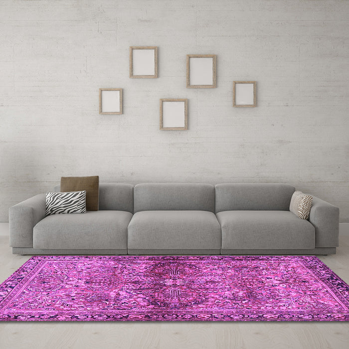 Machine Washable Persian Purple Traditional Area Rugs in a Living Room, wshtr4716pur