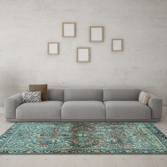 Machine Washable Persian Light Blue Traditional Rug in a Living Room, wshtr4716lblu