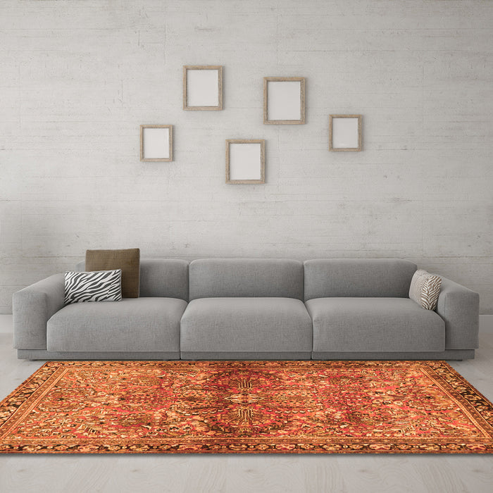Machine Washable Persian Orange Traditional Area Rugs in a Living Room, wshtr4716org