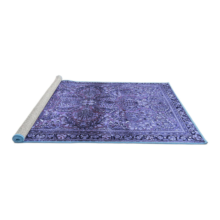 Sideview of Machine Washable Persian Blue Traditional Rug, wshtr4716blu