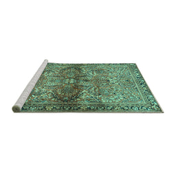 Sideview of Machine Washable Persian Turquoise Traditional Area Rugs, wshtr4716turq