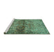 Sideview of Machine Washable Persian Turquoise Traditional Area Rugs, wshtr4716turq