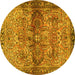 Round Machine Washable Persian Yellow Traditional Rug, wshtr4716yw