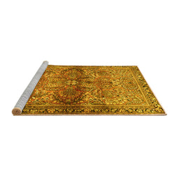 Sideview of Machine Washable Persian Yellow Traditional Rug, wshtr4716yw
