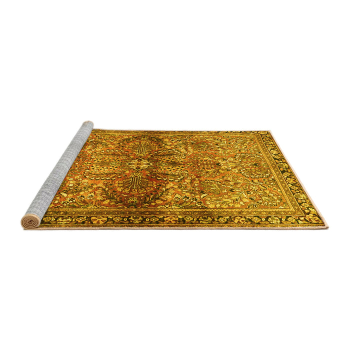 Sideview of Machine Washable Persian Yellow Traditional Rug, wshtr4716yw