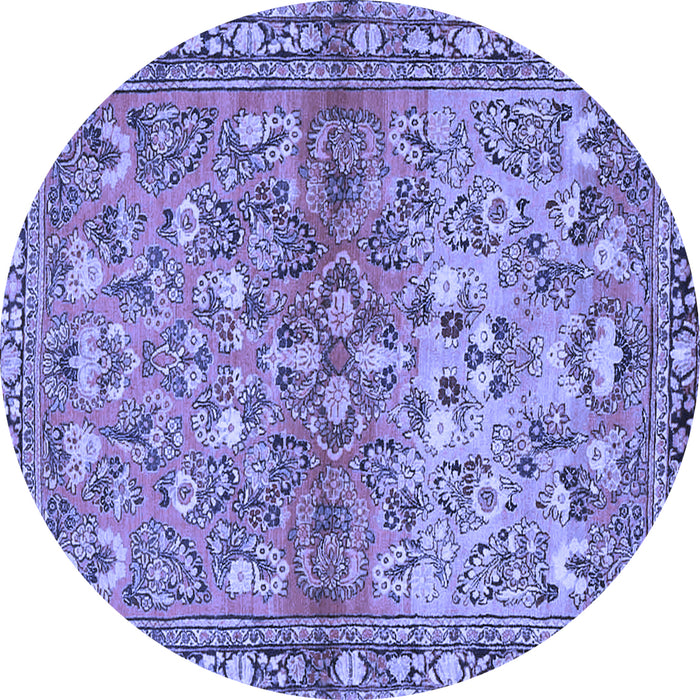Round Machine Washable Persian Blue Traditional Rug, wshtr4717blu