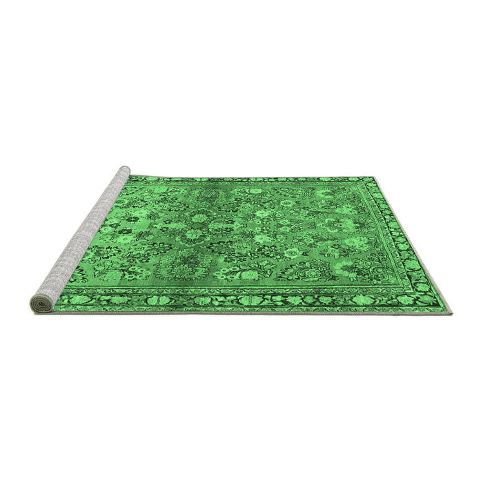Sideview of Machine Washable Persian Emerald Green Traditional Area Rugs, wshtr4717emgrn