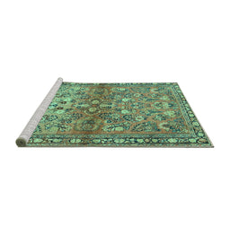 Sideview of Machine Washable Persian Turquoise Traditional Area Rugs, wshtr4717turq