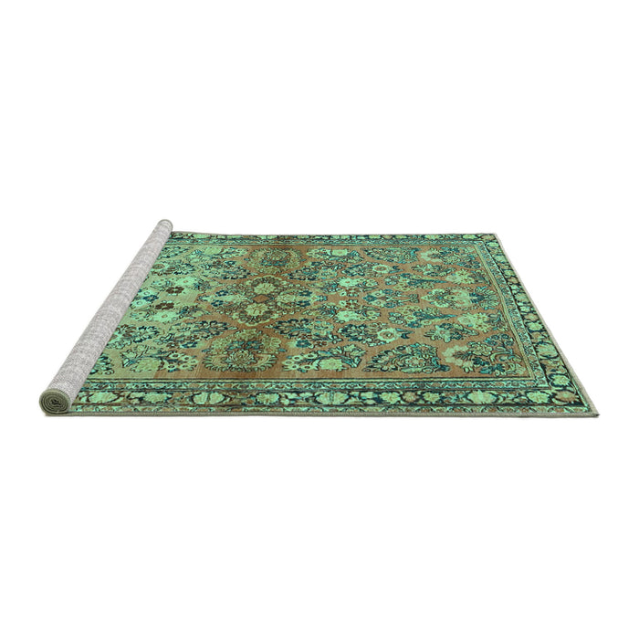 Sideview of Machine Washable Persian Turquoise Traditional Area Rugs, wshtr4717turq